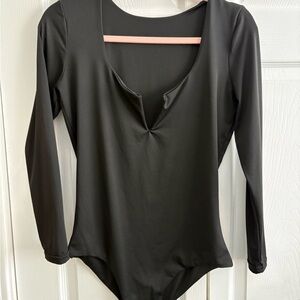 Black Long Sleeve Bodysuit with Wired Bust Slit. Size M